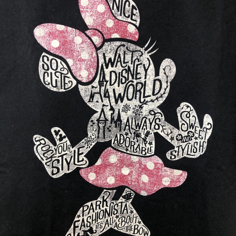 Women's Black Minnie Mouse Graphic T-Shirt Crewneck Cotton Disney Gift Medium